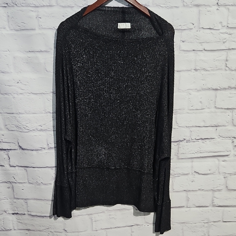 Women’s Heathered Black Boat neck Sweater